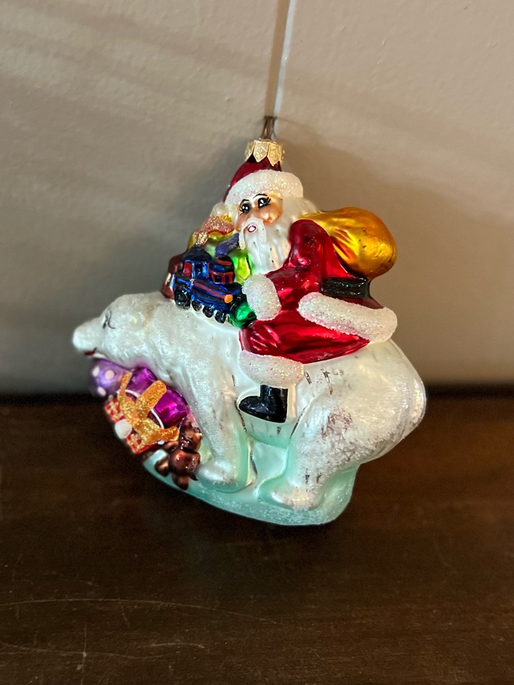 *Flawed* Christopher Radko Riding Bearback polar bear glass Christmas ornament